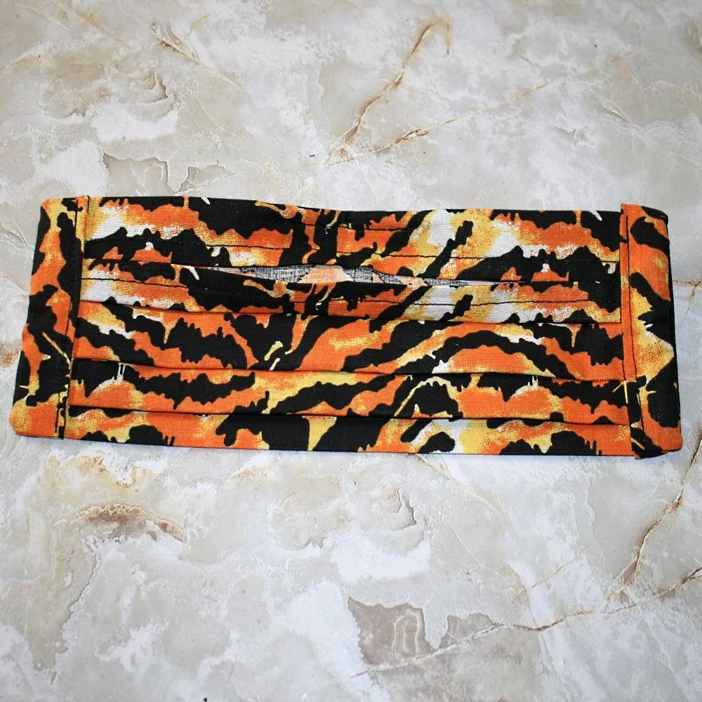 HAND CRAFTED Face Mask Tiger Animal Adult Cloth Fabric Print - Pocket Style